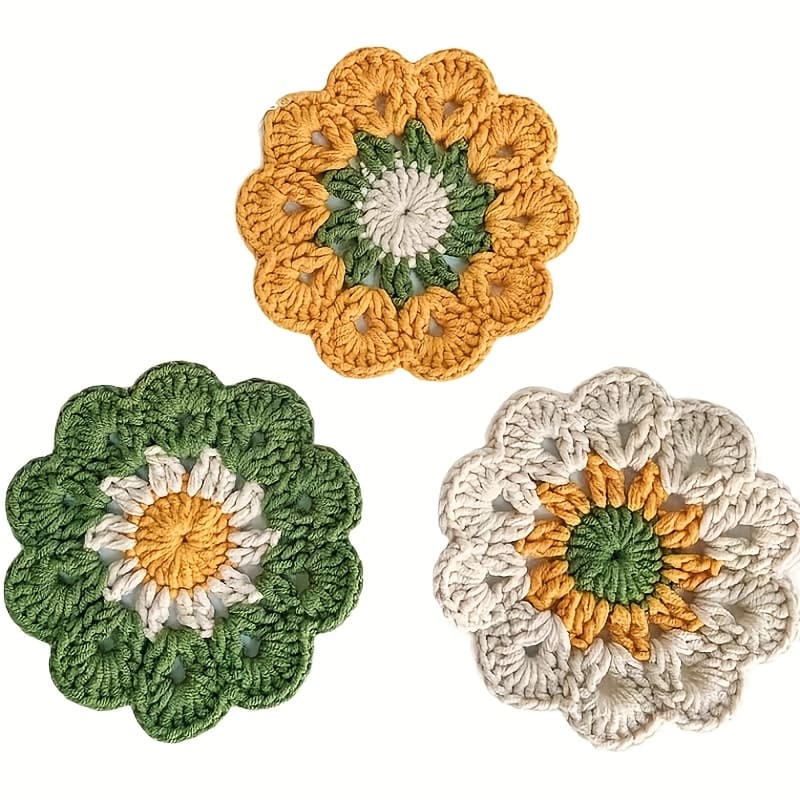 TEMU 5pcs Small Flower Coasters, Dining Mat, Crochet Insulation Mat, Handmade Dining Table Coaster, Home Decoration, Random Color