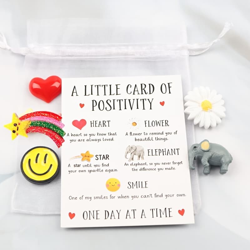 TEMU 7pcs 1 Set Positive With Resin Hearts, Flowers, Elephants, And Other Gifts With Positive And Encouragement Gifts Suitable As Gifts For , Friendship Gifts, Graduation Gifts