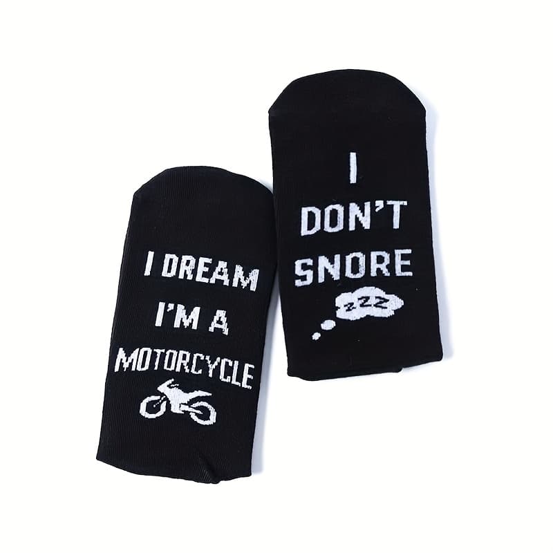 TEMU Pair Of Fun Motorcycle Enthusiast Men's Mid-calf Socks, " Snore, I'm A Motorcycle" High-quality Comfortable Casual Holiday Gift Socks