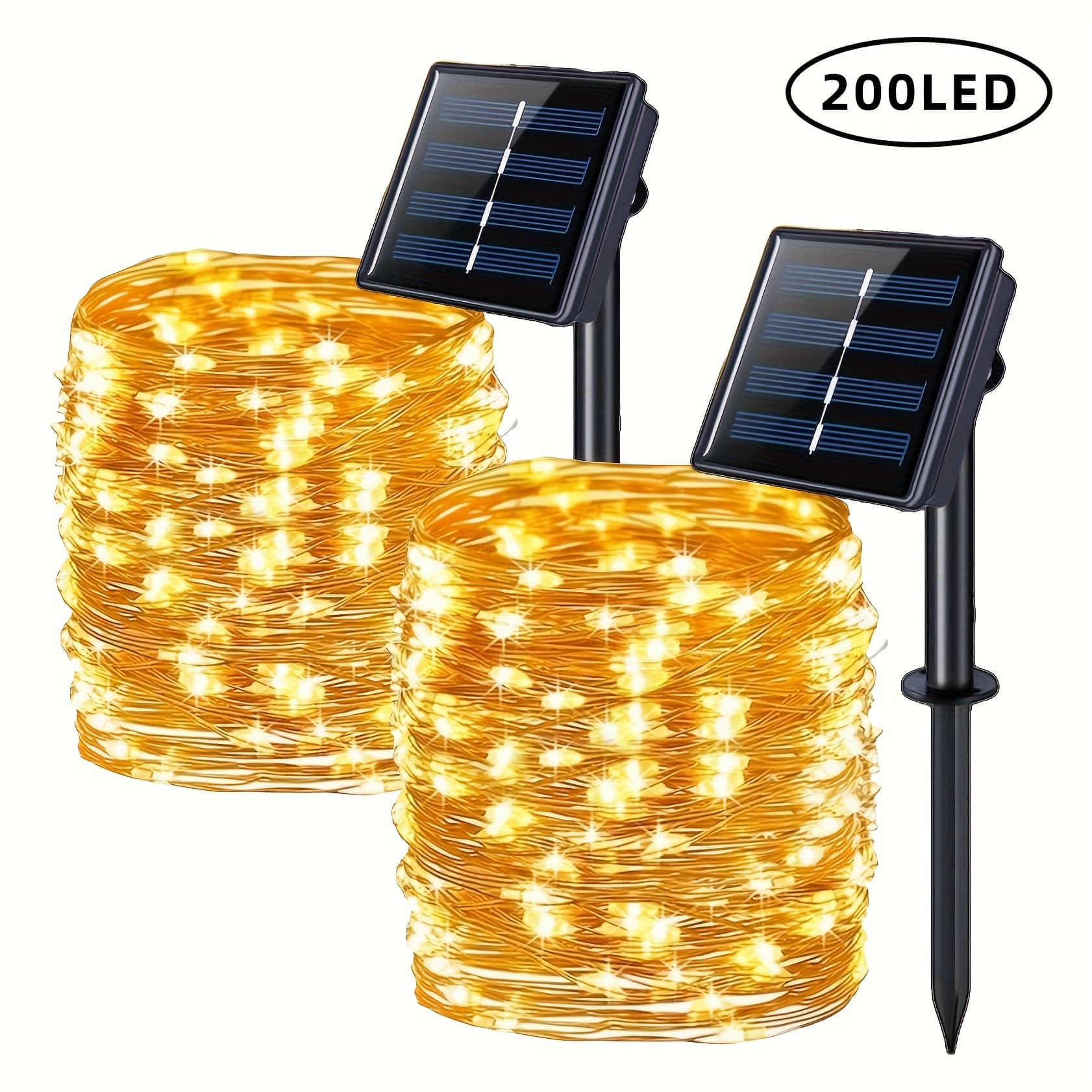 TEMU Solar String Lights Outdoor, Total 78.8/200/400ftsolar Powered Ip65 Fairy Lights 8 , Silver Wire Lights Christmas Wedding Decoration (warm, White, Multicolour ) 2/4 Pack 200/600/1200led