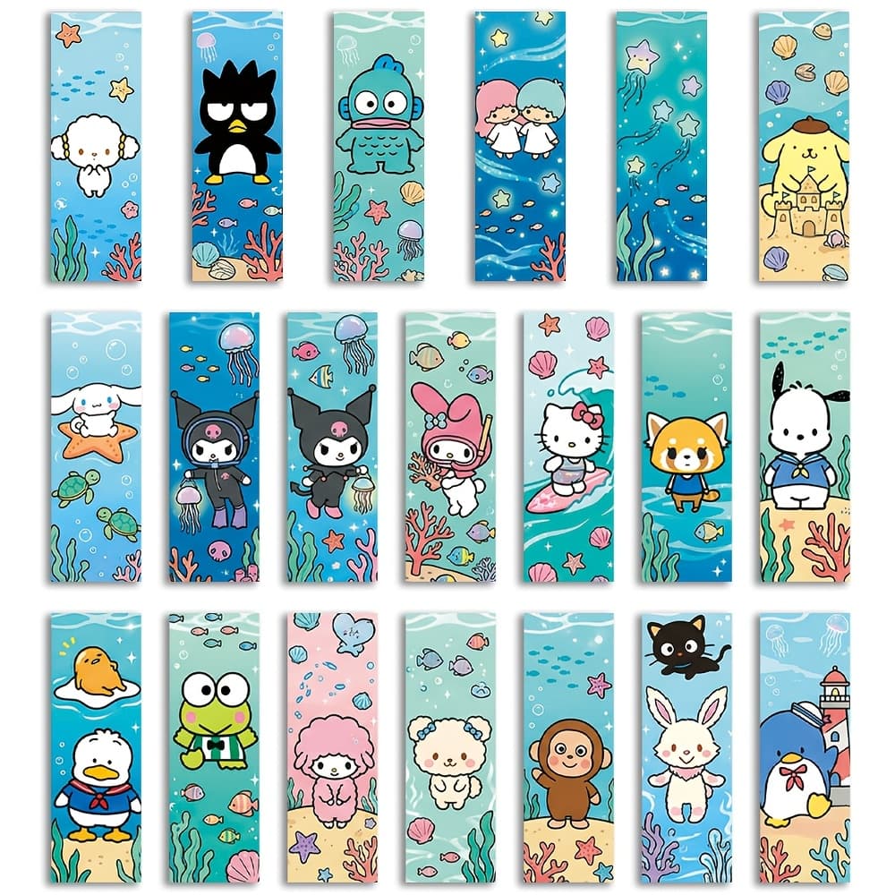TEMU 20pcs Cute Character Bookmarks - Kawaii Ocean Themed Page Tags For Book Lovers, Gift And Anime Enthusiasts