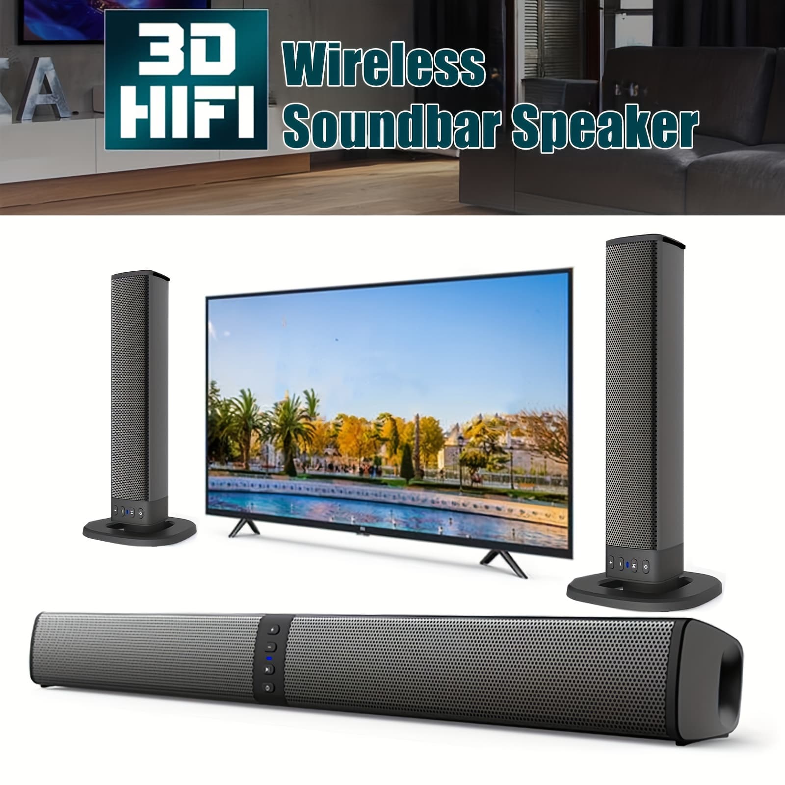 TEMU Wireless Sound Bar For Smart Tv, Surround Soundbar With Bluetooth/rca/aux Connect, Volume Control, 2in 1 Detachable Soundbar For Tv/pc/gaming/projectors