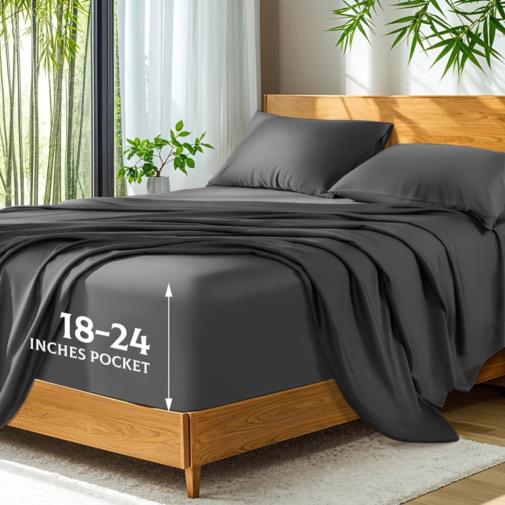 TEMU Soft Bamboo Sheets Twin/full/queen/king Size - Cooling Bamboo Bed Sheets For Hot Sleepers, Breathable & Moisture Wicking, Hotel Luxury Bedding Set With Deep Pockets