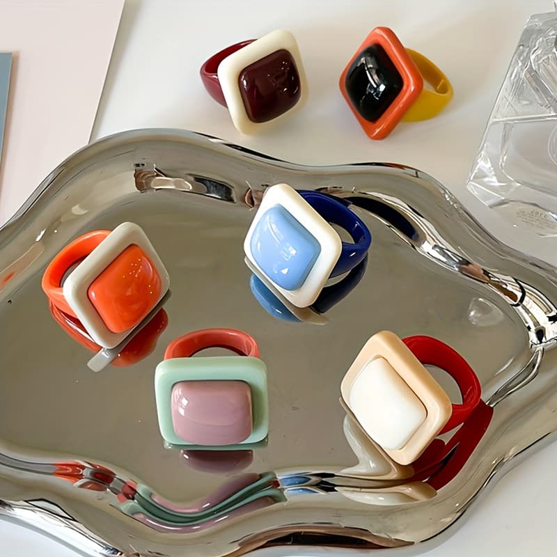 TEMU 6pcs Set Of New Fashionable Women's Stacked Rings, Minimalist Candy-colored Personality Ring Accessories Gift For Female Students, Suitable For Daily Wear, Parties, , And Travel
