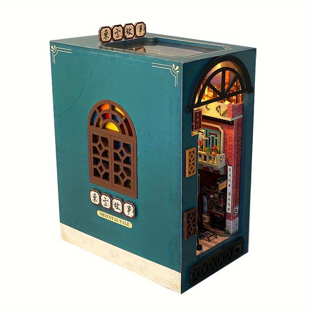 TEMU 1pc Of Miniature Dollhouse Book Nook Kit For Constructing A Decoration, Perfect As A Christmas Gift (excludes Glue And Battery)