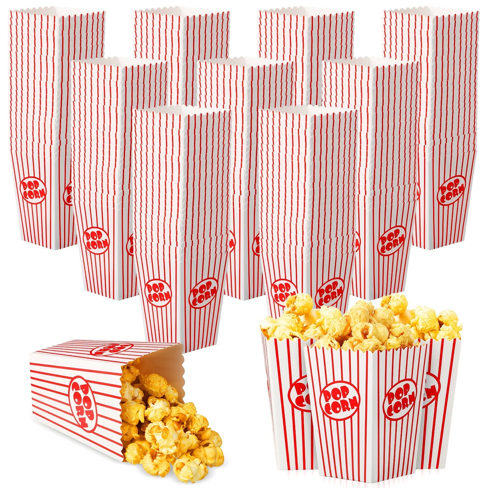 TEMU 200pcs Boxes, Red And White Striped Cardboard Snack Containers, Disposable Candy Popcorn Bags For Birthday And Wedding Parties, 2..2 X 3in
