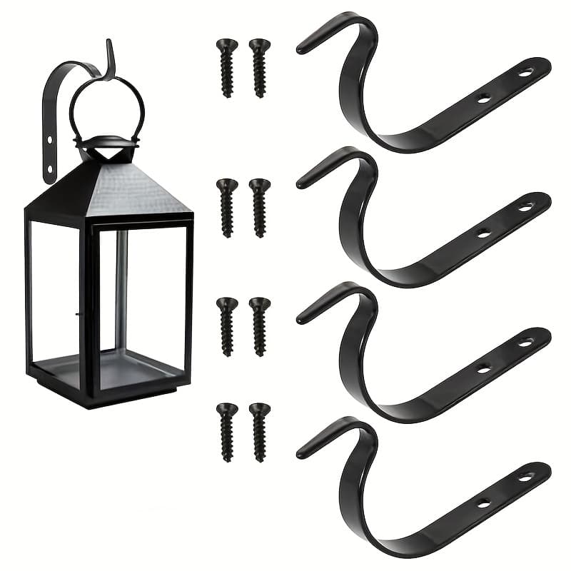 TEMU 4pcs Fashion Metal Utility Hooks - Wall Mount Heavy-duty Brackets For Hanging Plants, Lanterns, Bird Feeders, Wind Chimes, Mason Jar Sconces - Rustic Iron With Special Functions