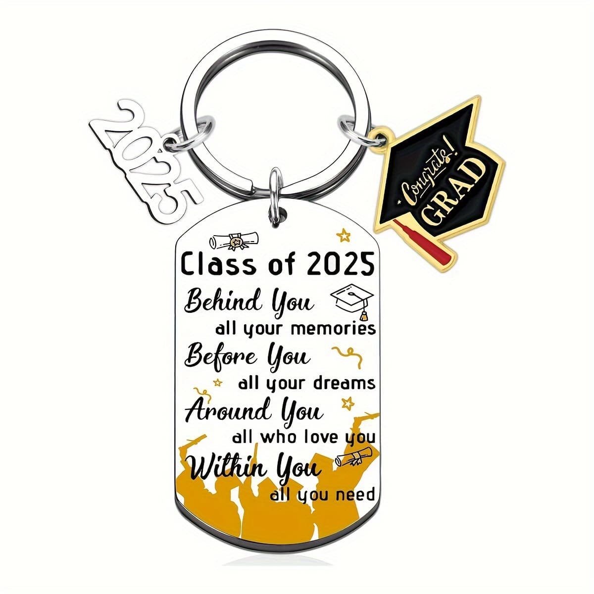 TEMU 2pcs Color Printed Stainless Steel Badge Keychain, Graduation Gift Give Her His Class Of 2025 Graduation Keychain Inspirational Gift For Graduation