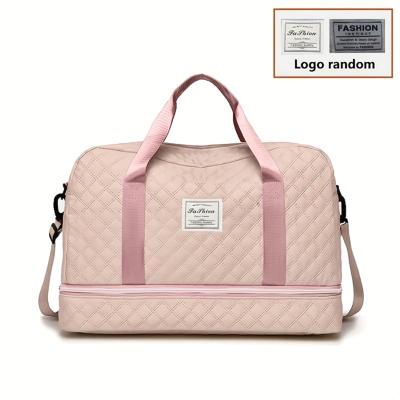 TEMU Diamond Grid Design, Large Capacity Sports And Fitness Storage, Multi-pocket Portable Weekend Travel Bag, Sports Equipment Bag | Handbag | Durable Travel Bag (random Lining Color, Random Logo)