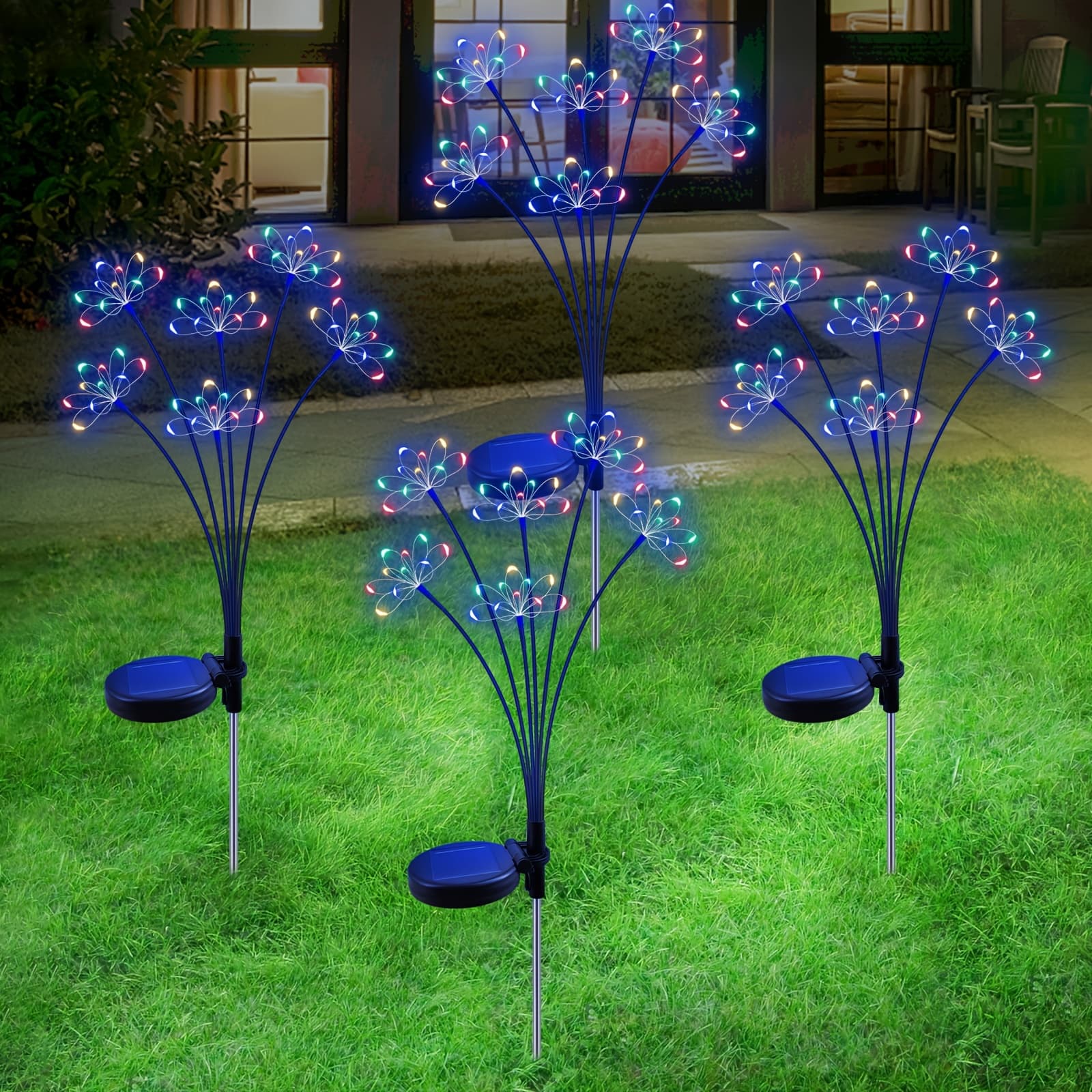 TEMU 4pcs New Upgrade Outdoor Solar Starburst Sparkler Firework Fairy Lights, Twinkling&-on, For Yard, Path, Patio, Flowerbed, Camping, Parties, Christmas Gift Decor