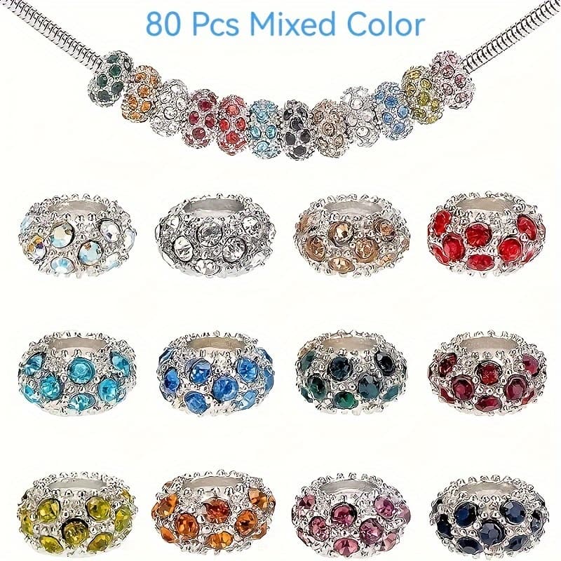 TEMU 80pcs Large Hole Beads With Mixed Color Water Drill, 11*6mm Diameter 5mm Aperture, Suitable For Bracelet Production
