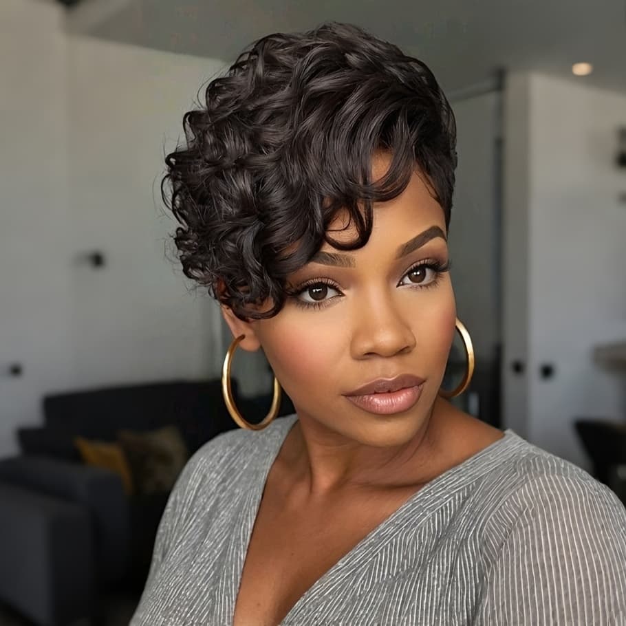 TEMU Nicelatus Short Curly Wavy Wig Suitable For , -looking Synthetic Hair Wig With, Curly Hairstyle For Daily Wear, Parties, Festivals, Brown Wig For Halloween, Christmas - Unisex For