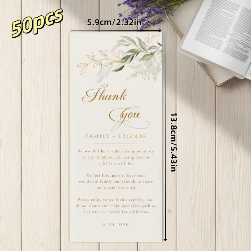 TEMU 50 Minimalist Wedding Table Thank You Cards, Greenery Napkin Thank You Cards