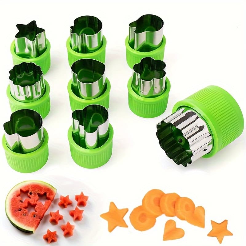 TEMU Set Of 9 Stainless Steel Mini Cutters For Biscuits And Vegetables, Complete With Protective Gloves - Includes Like Stars, Flowers, And Hearts, Ideal For Baking And Snacks For