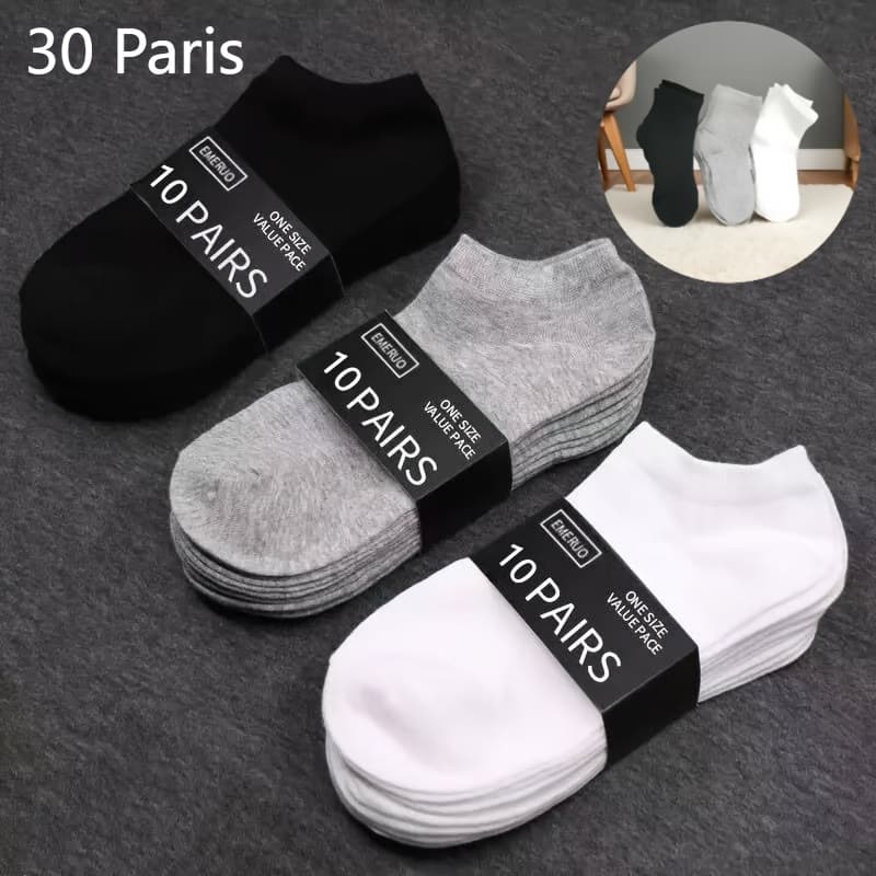 TEMU 30 Paris Men's Anti-odor And Sweat-absorbing Spring And Autumn Short Socks, Breathable Solid Trend New Socks, Disposable