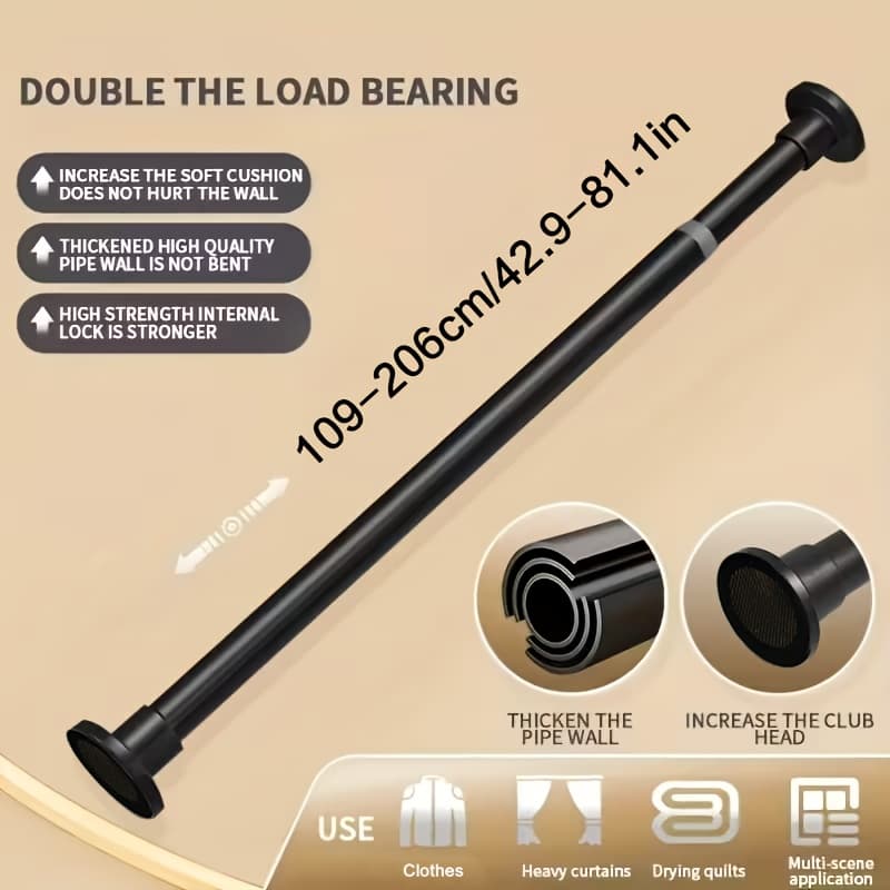TEMU No-drill Shower Curtain Rod, Adjustable Curtain Rod, Wardrobe Rod, Towel Bar, Spring Rod, Tension Rod, Suitable For Bathroom, Kitchen, Balcony, Laundry Room