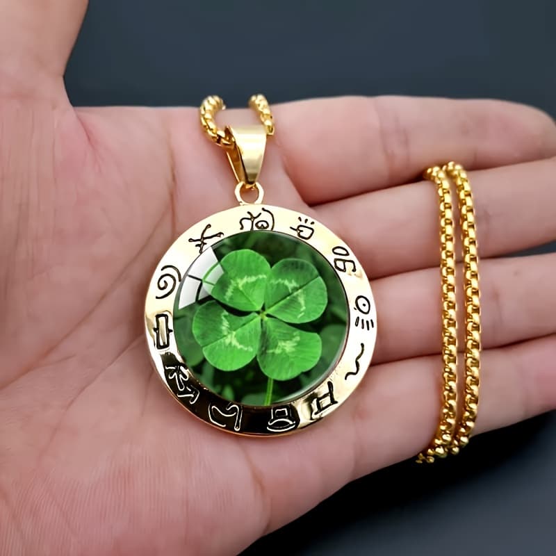 TEMU This Exquisite Clover Round Glass Pendant Necklace With Ancient Egyptian Characters Is Perfect For To As A Perfect Gift For Birthdays And Anniversaries