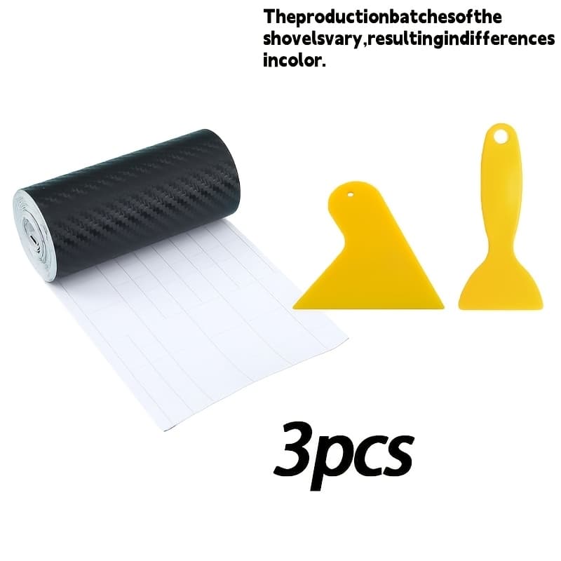 TEMU 3pcs Set [118.11*3.94 Inch Carbon Tape + 2 Special Scrapers For Film Application] 3d Carbon Tape Car Bumper Sill Protective Film Sill Sticker Black Waterproof And Scratch-resistant - Additions