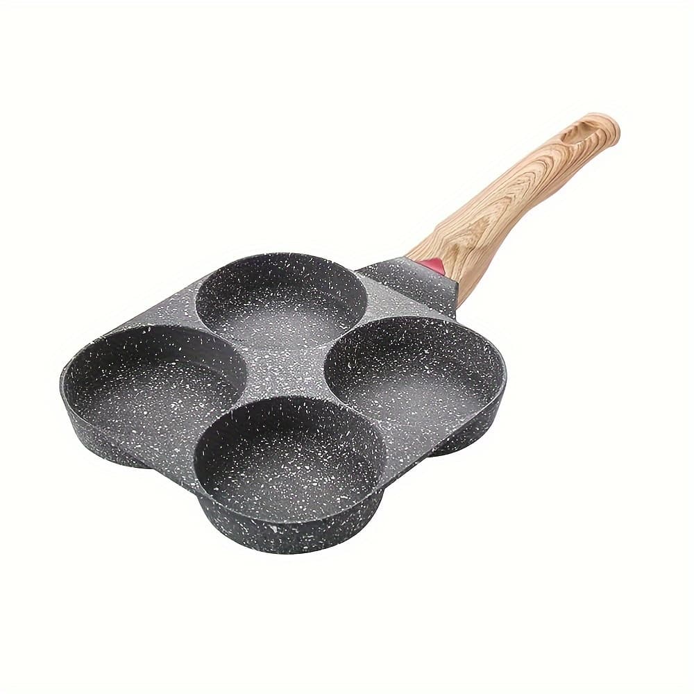 TEMU 1pc Of Temperature-sensitive Silicone Strip Four-hole Egg Frying Pan, Anti-scald Pan, Household Mini Breakfast Pan, Suitable For Induction Cookers And Open Flames, Black Muffin Baking Pan, Black
