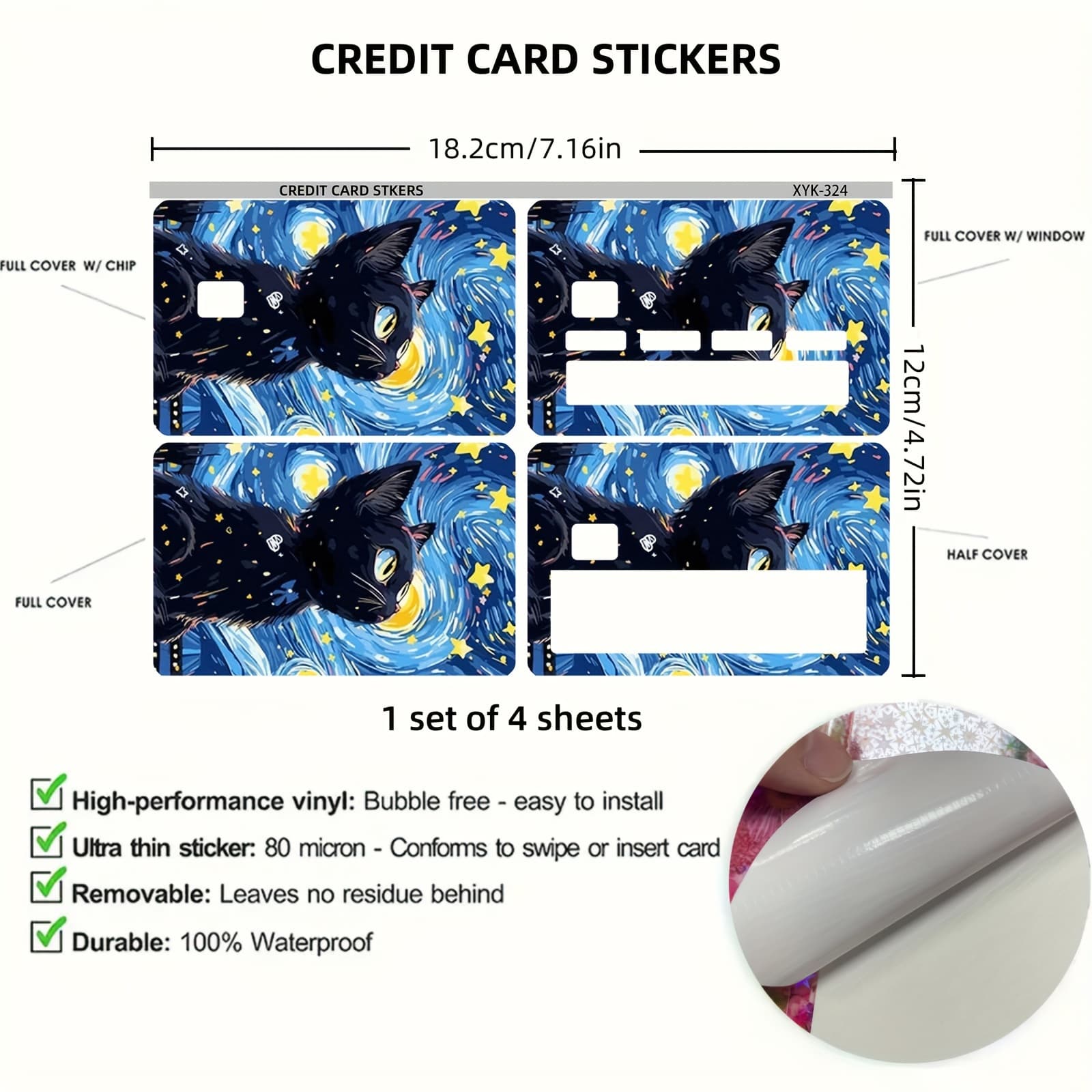 TEMU 4-pack Personalized Frosted Credit Card Stickers, Pvc Removable Self-adhesive Decorative Card Skins With Chip Cutout, & Dirt Resistant, For Credit, Debit, Transit Cards – Pvc Card Cases