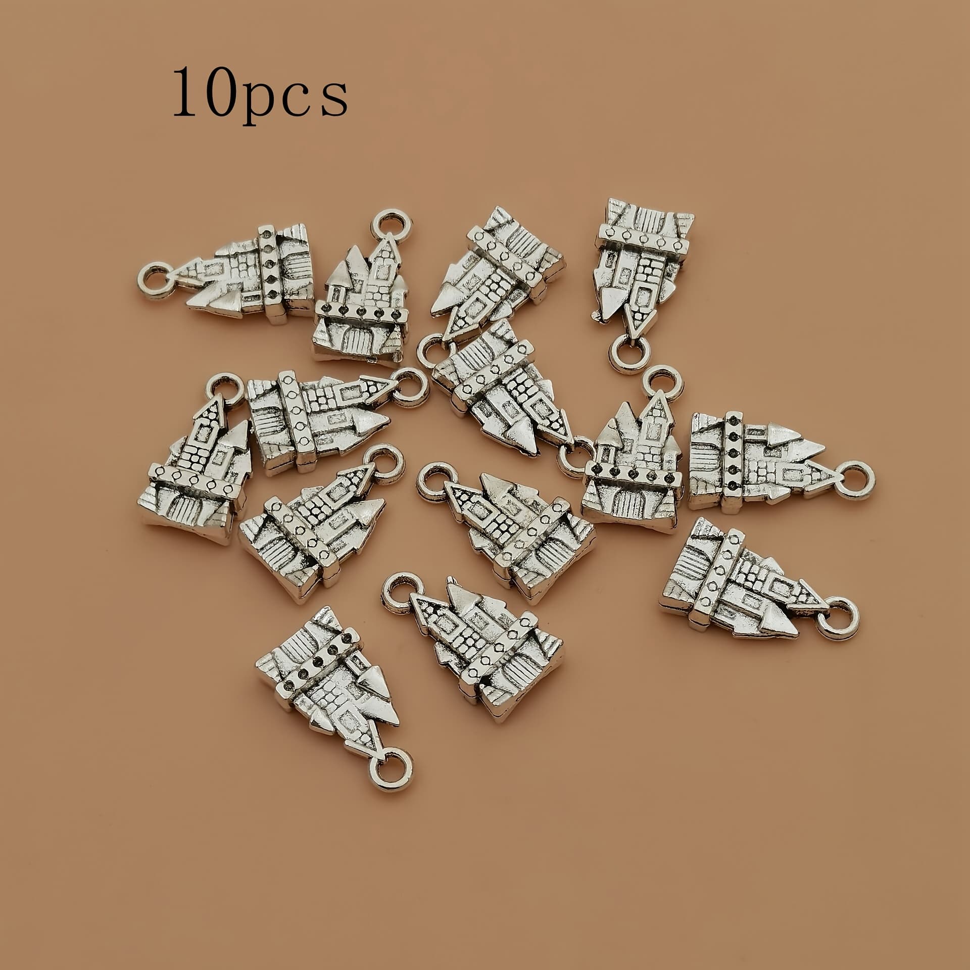 TEMU 10pcs Silvery Castle Alloy Charm Pendants For Diy Bracelet Necklace Jewelry Craft Making