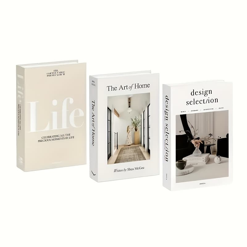 TEMU Giant Minimalist Book Set 3 "life", " Home" And "design " Fashionable Decorative Books With Golden Text, Perfect Shelves And Photo Props, Festive Home Decoration/complex Book Set/art Book Cover