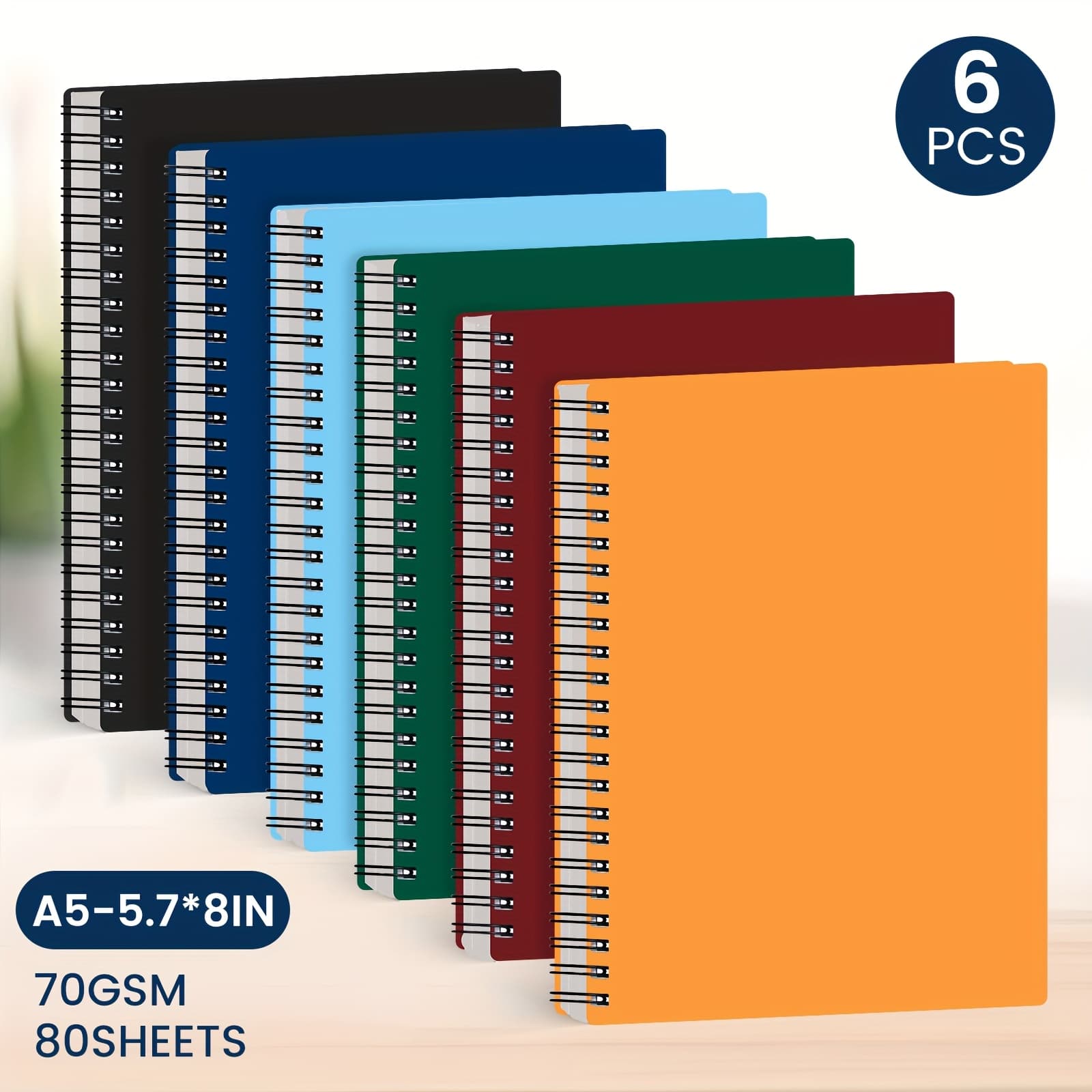 TEMU 6pcs Hardcover Spiral Notebook -spiral Journals, Lined Notebook, College Ruled, No Bleed, Thick Durable Paper A5, 480 Sheets/960 Pages, 6 Colors, Perfect For Work, Family, School Supplies