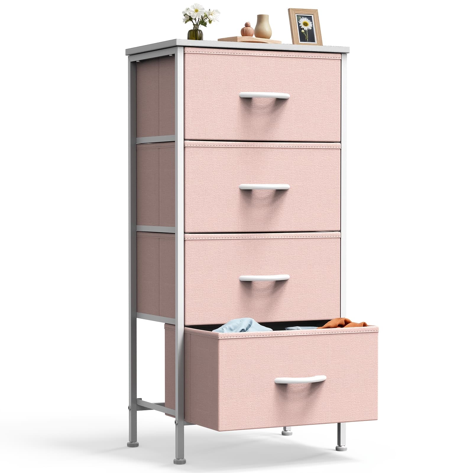 TEMU Office Chest File Cabinets With 5 Drawers, Dresser With Metal Frame And Wooden Tabletop, Clothing Drawer Fabric Wardrobe Entryway Storage Tower, Free Wrench thumbnail 2