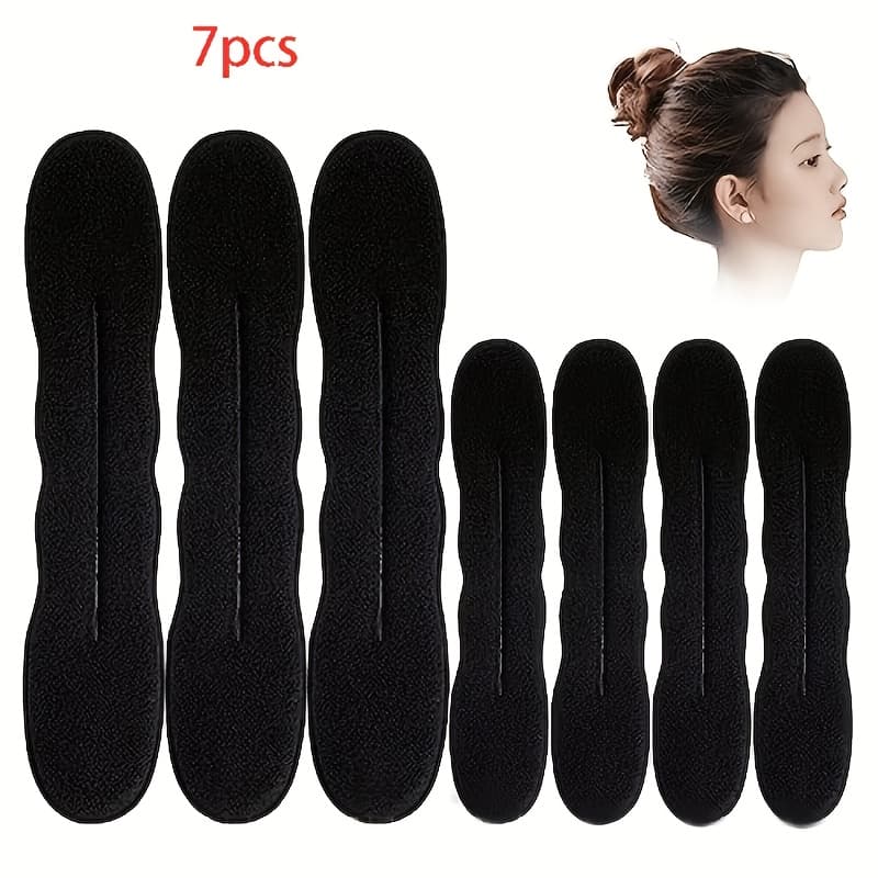 TEMU 7pcs Women's Black Sponge Hair Bun Makers Lazy Bun Clips Magic Hair Foam Sponge Donuts Ponytail Bun Styling Tools Additions
