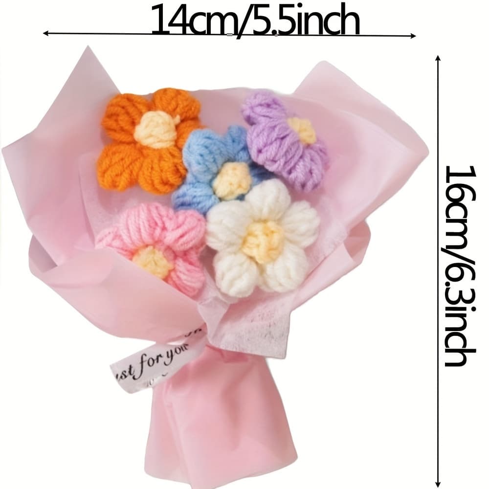 TEMU Mini Crochet Artificial Flower Bouquet - Perfect For Weddings, Engagements, Home Decor & Special Occasions Like , Valentine's, Thanksgiving