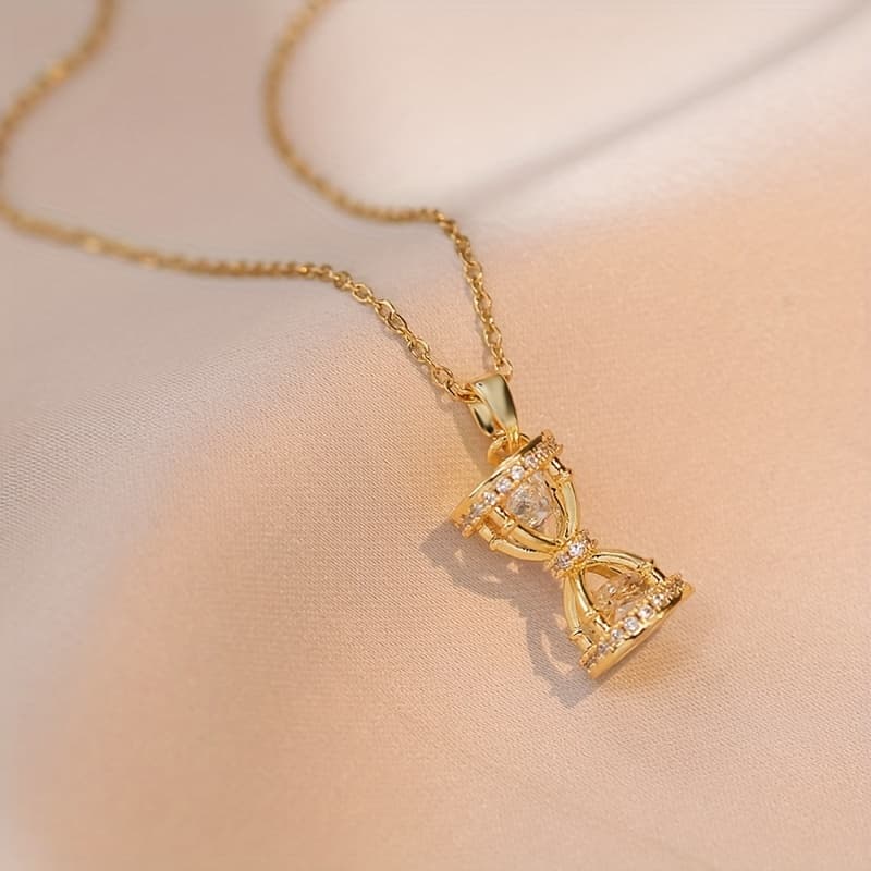 TEMU A Single Piece Of Pendant Necklace, Featuring A Stylish, Unique, And Elegant Hourglass Design, Made Of Titanium Steel, Suitable For Or As A Gift.
