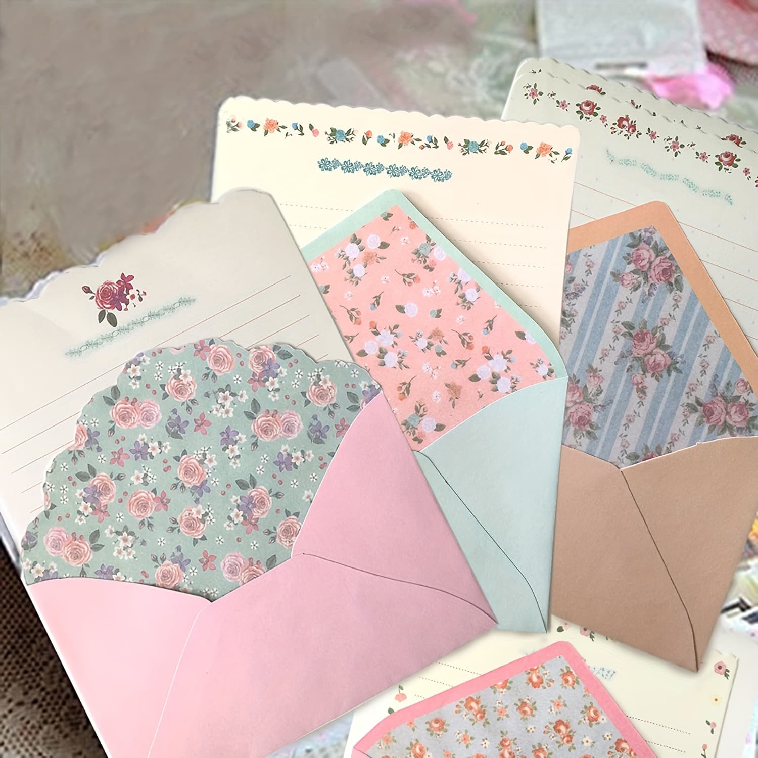 TEMU 48pcs Cute Kawaii Lovely Writing Stationery Paper Contain 16 Envelopes - 32 Sheets Letter Paper (7.1x5.2 Inch)
