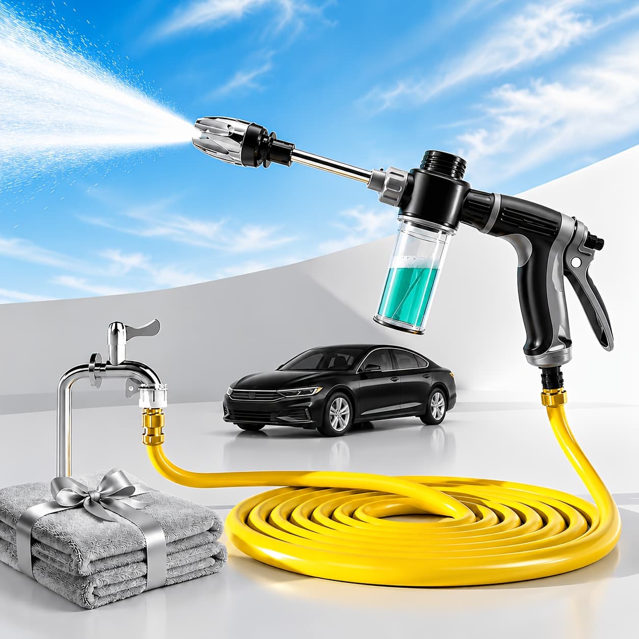 TEMU Powerful High-pressure Car Wash Spray Gun Set, Durable Plastic Body With Detachable Soap Bottle, Adjustable Nozzle For Car Cleaning, Watering & Yard Cleaning, Hose Not Included