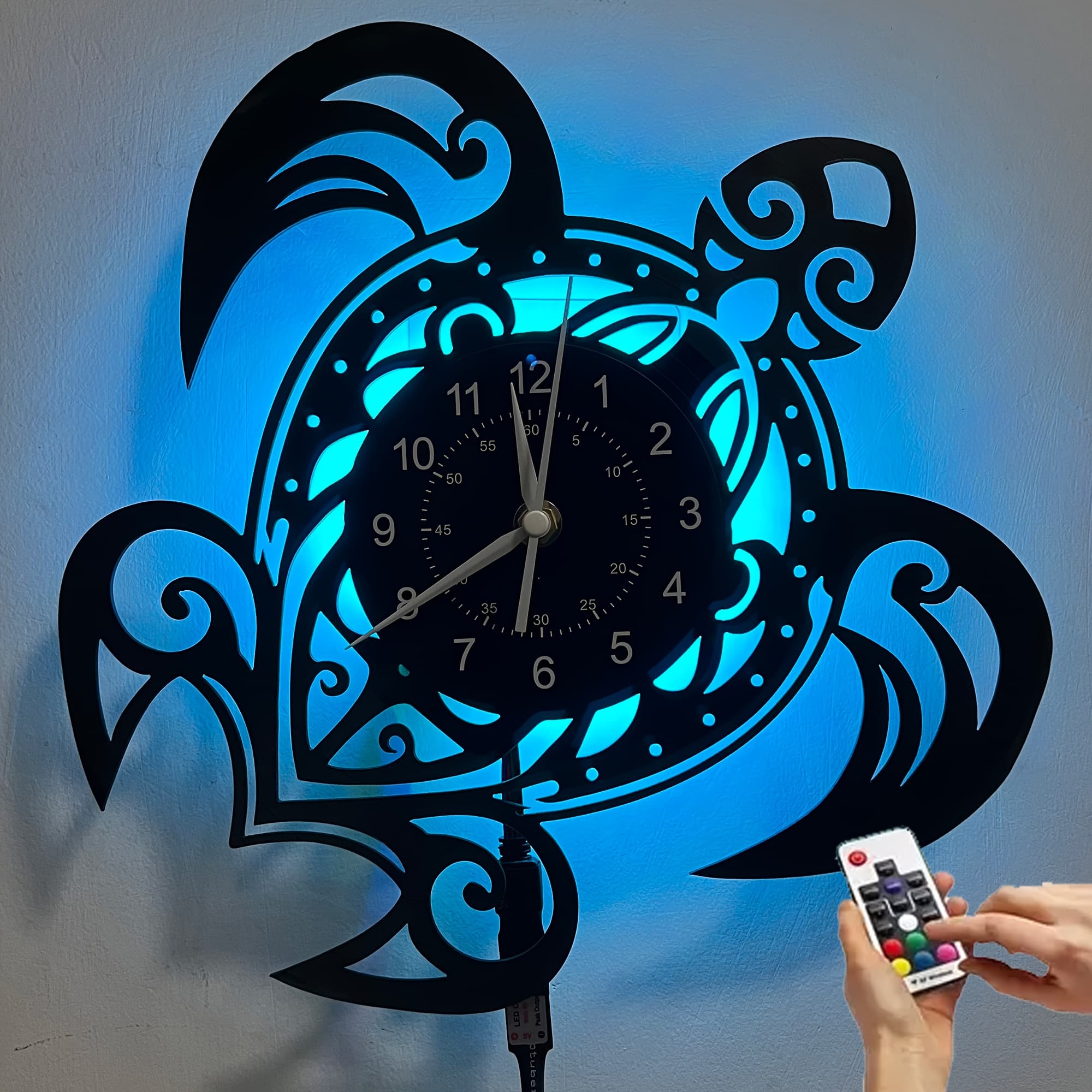 TEMU Led Vinyl Wall Clock Sea Turtle Themed Luminous Wall Clock Home Decor Wall Art For Living Room Bedroom Kitchen