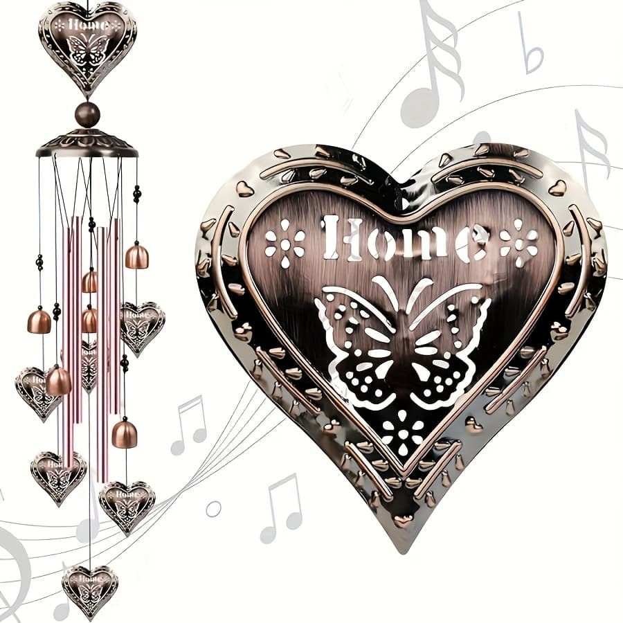 TEMU Heart-shaped Wind Chimes For Garden & Home - Durable Aluminum, & Windproof - Perfect For Outdoor Decor, , And Special Occasions, Holiday Gift For Valentine's Day Christmas