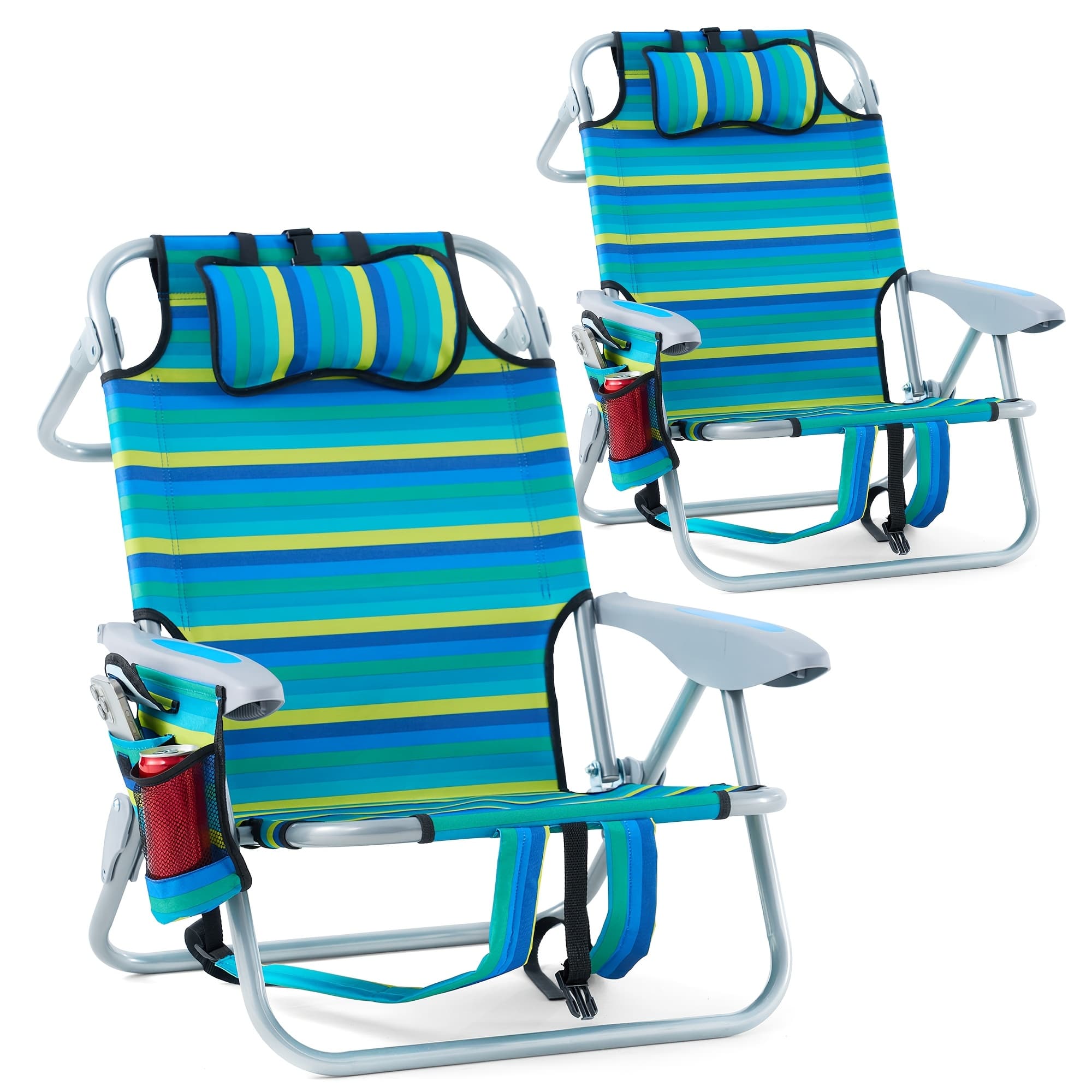 TEMU Tscomon Lightweight Portable Camping Beach Chair For Adults, Outdoor Lay Flat Folding Beach Chairs With 4 Positions, Backpack Beach Chair With Towel Bar, Cooler Pouch, Cup Holder