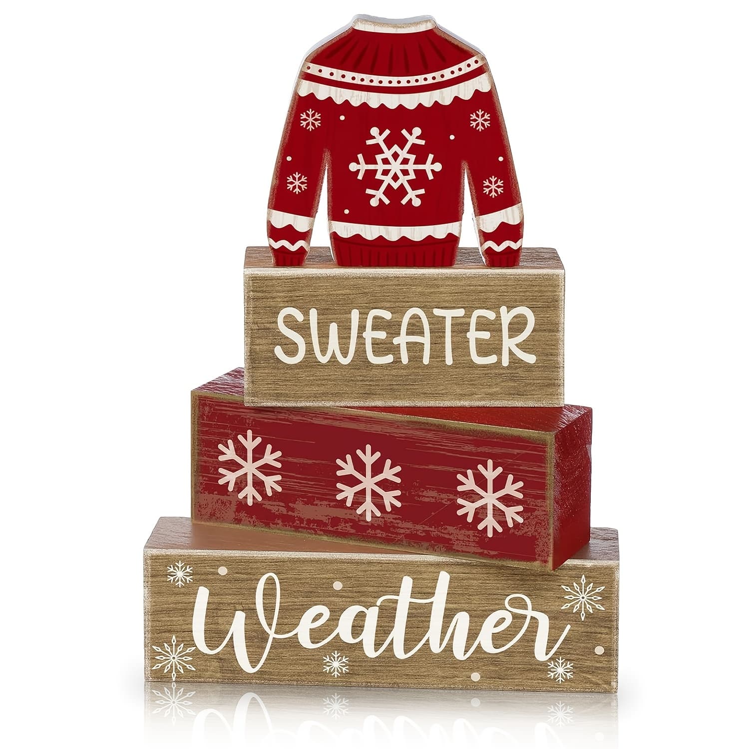 TEMU Set Of 4 Rustic Wooden Decorations For A Winter-themed Tiered Tray, Ideal For A Centerpiece. This Decor Is Suitable For Settings Like Dining Tables, Fireplaces, , Coffee Corners, Office Desks