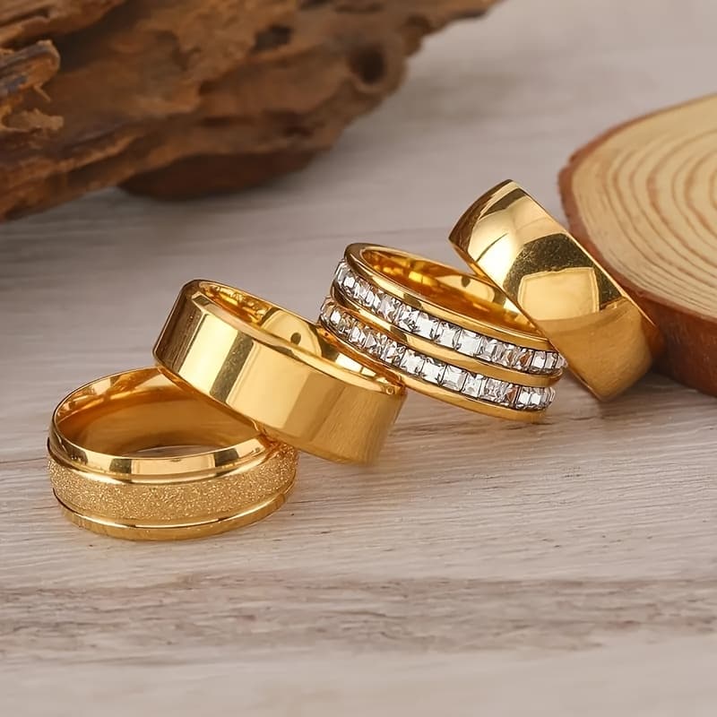 TEMU 4pcs European And American Cross-border Stainless Steel Everyday Wear Four-piece Ring Set