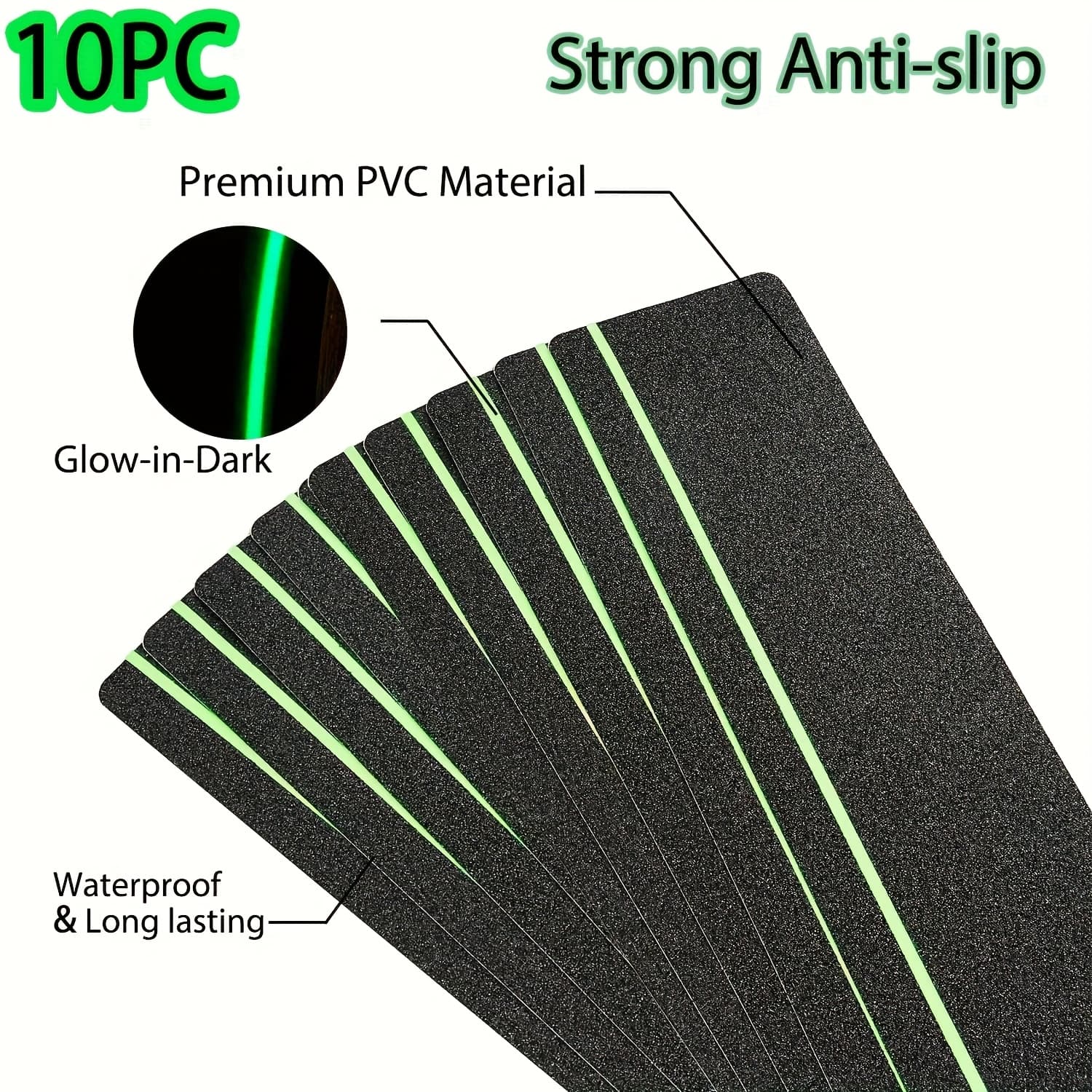 TEMU 5/10pcs Anti-slip Luminous Stripe Grip Tape, High Friction Deck Waterproof Anti-slip Tape For Outdoor Basement Stair Treads, Size 10cm X 60cm/ 4" X 24"