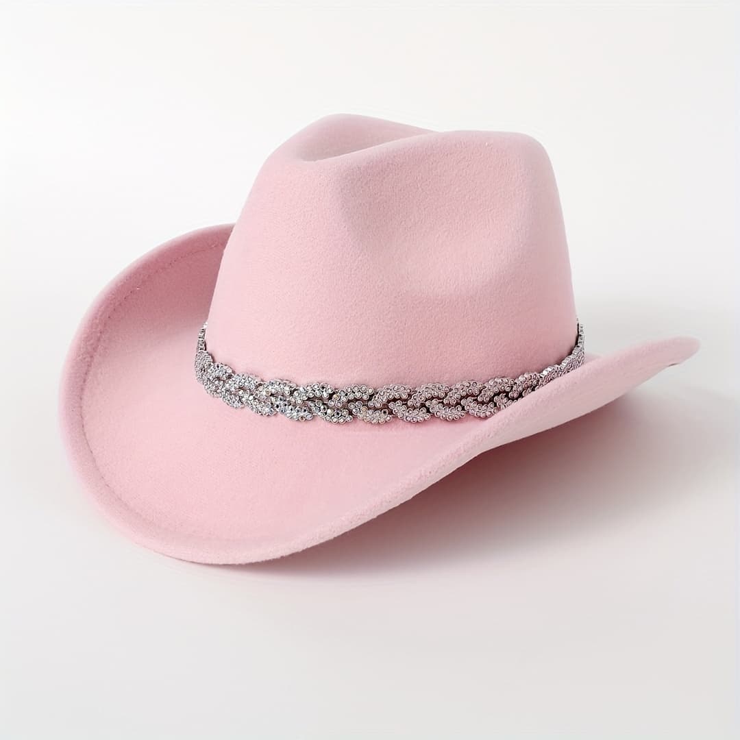TEMU Women's Fashion Fedora Hat With Silvery Band And Bead , Soft Wide Brim Sun Hat For Outdoor Shade, Lightweight Prom Occasion Fedora Without Feathers