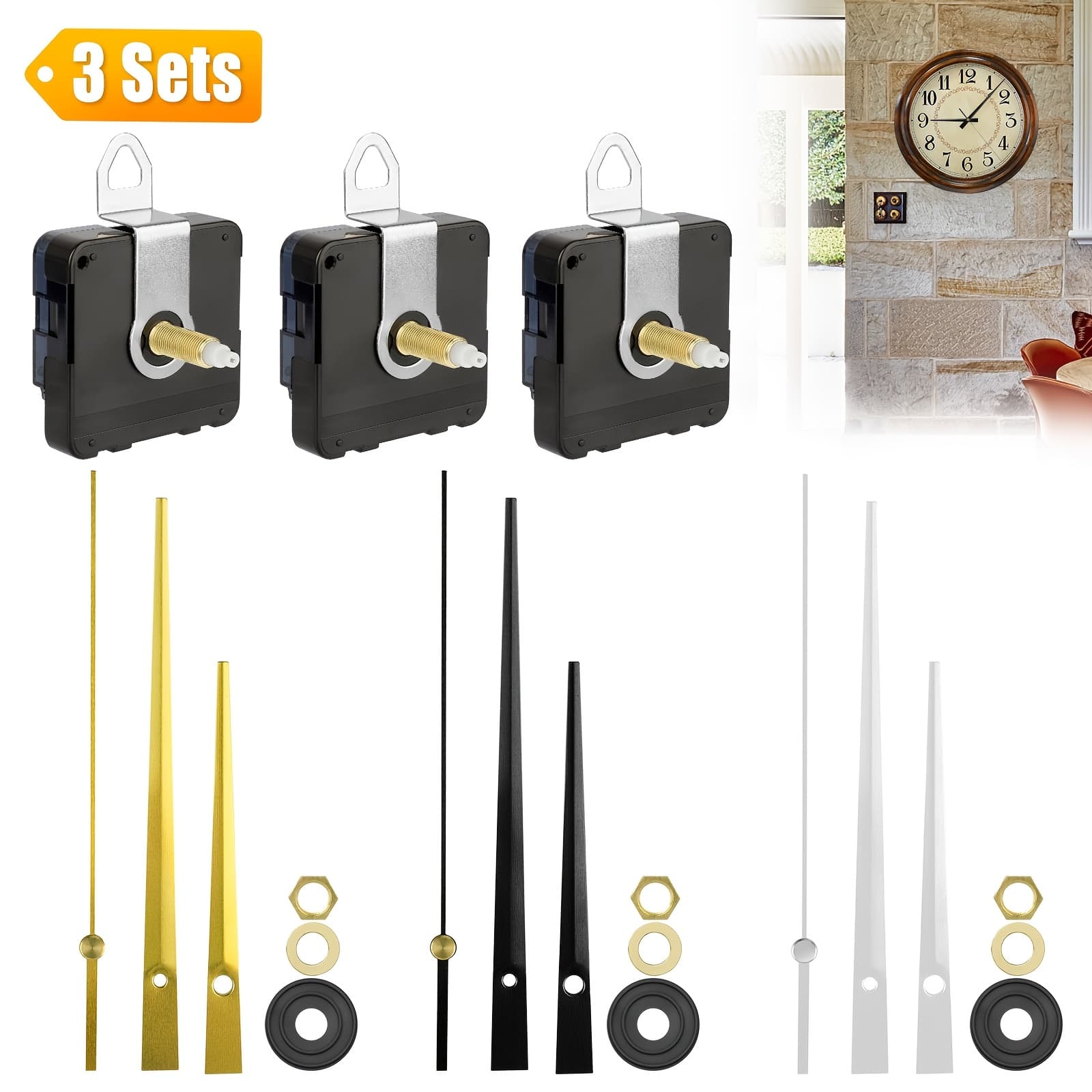 TEMU 3 Sets Diy Clock Movement Parts, Quartz Mechanical Wall Clock Replacement Kits With Movement Shaft And Accessories