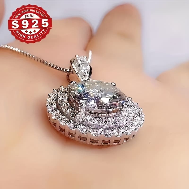 TEMU Shiny 5ct Moissanite Necklace 925 Silver Promise Necklace Wedding Necklace Valentine's Day Gift Luxury Lady Bridal Jewelry Best Gift For Lover