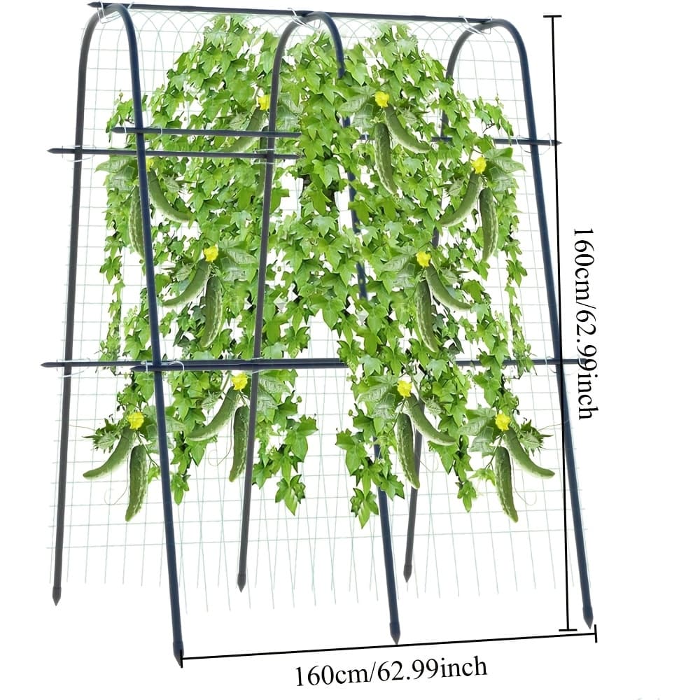 TEMU Tall Metal Arch Trellis, 63x63 Inch Garden Trellis With Netting, Rust-resistant Pe Coated Steel Cucumber Trellis For Raised Bed, Vegetables, Fruits, Beans, Black