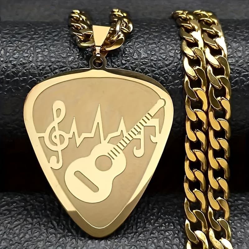 TEMU 1pc Hip Hop Guitar Note Necklace Men Women Stainless Steel Music Cool Lovers Pendant Jewelry