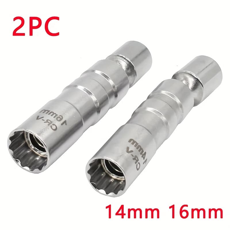 TEMU Set Of 2 Magnetic Spark Plug Socket Wrenches, 14mm And 16mm Universal Joint With Magnetic, 3/8 Inch Drive Spark Plug Socket Removal Tool Kit