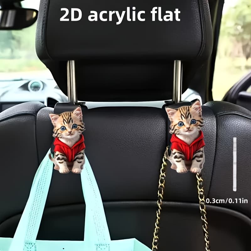TEMU 2d Flat Cute Cat Car Seat Back Hooks - Multi-functional Durable Interior Vehicles, 2pcs Set, 2d Flat