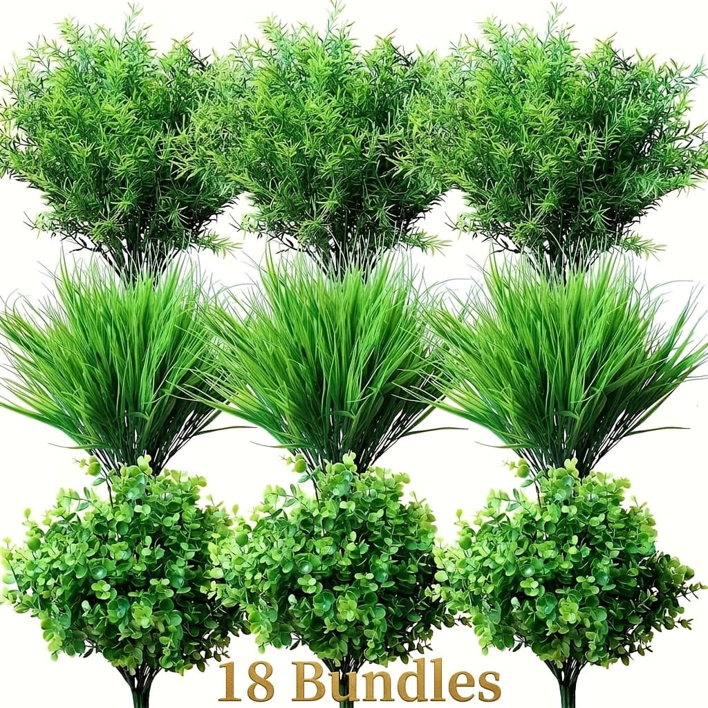 TEMU 18pcs & 36pcs Outdoor Artificial Plants, Faux Eucalyptus Plants, Spring Summer Garden Decoration, Window Desk Kitchen Outdoor Home Decoration Outdoor Display