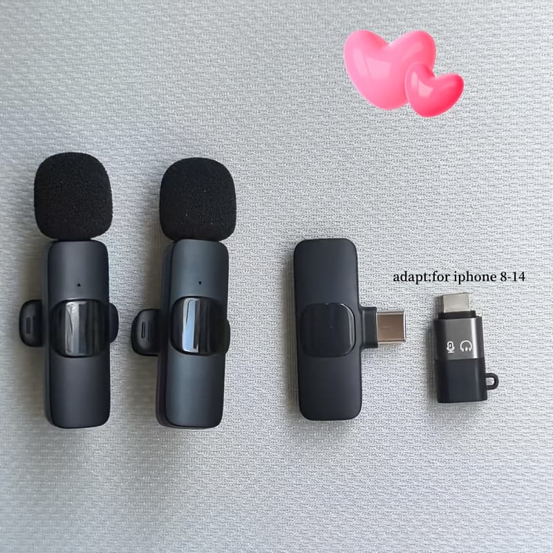 TEMU Wireless Lavalier Microphone For Iphone And , Dual With Adapter For All Devices, Clip-on Microphone For Vlogging, Live Streaming, Interviews, Video Recording & Online Teaching