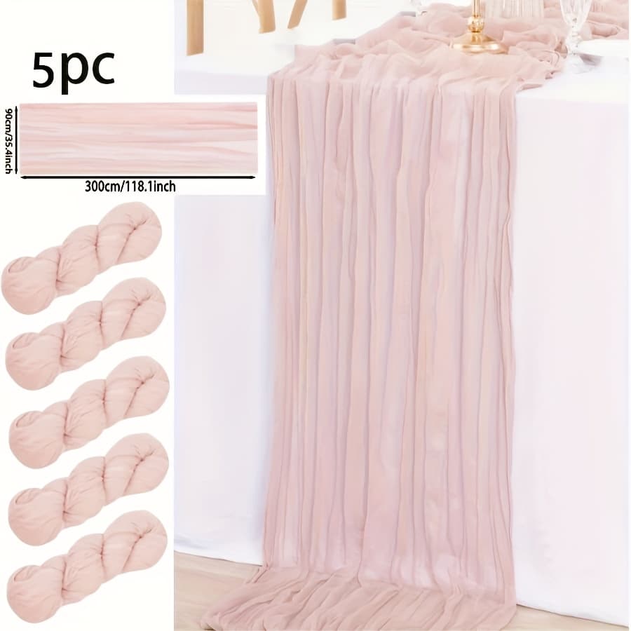 TEMU 5packs Of Light Pink Cheesecloth Table Runner, Country Bohemian Style, For Weddings, Birthdays, Parties, Simple And Convenient Table Decoration Suitable For Christmas Table Decoration