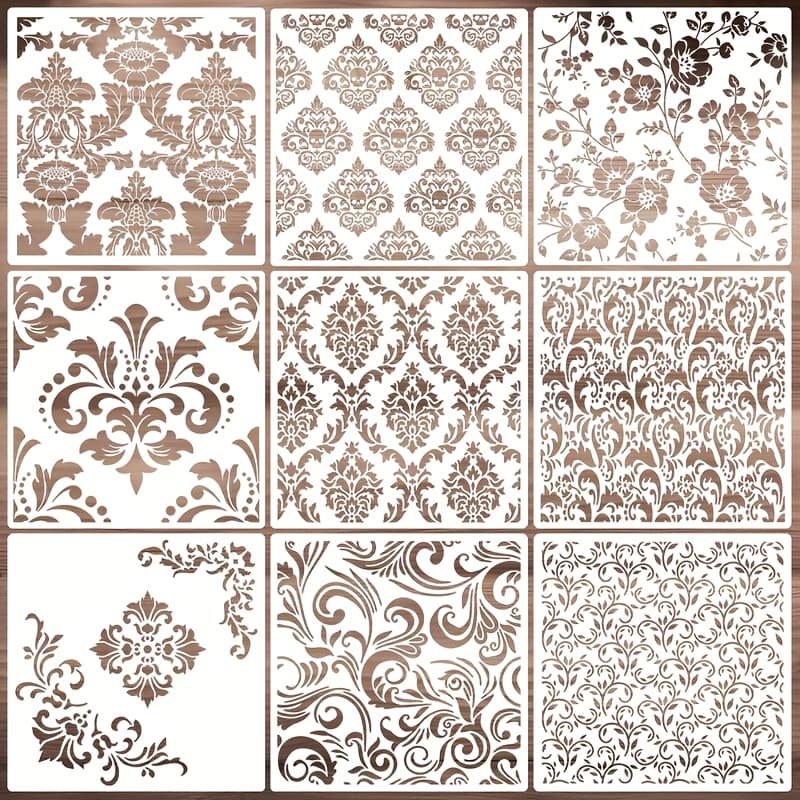 TEMU 12-inch Damask Wall Stencil - Large Reusable Template For Painting On Wood, Furniture, Canvas, Paper & Fabric